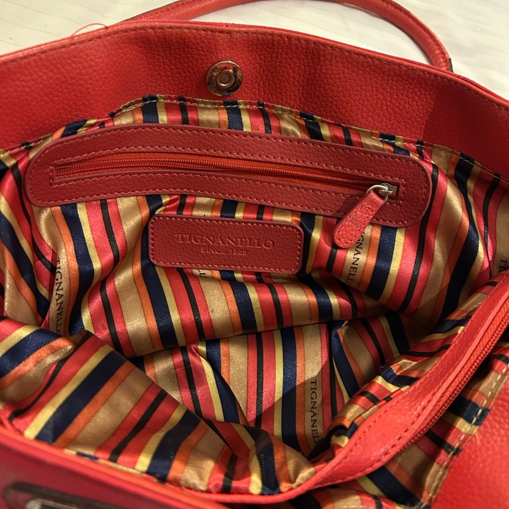 Tignanello Red Leather Tote with Structured Design